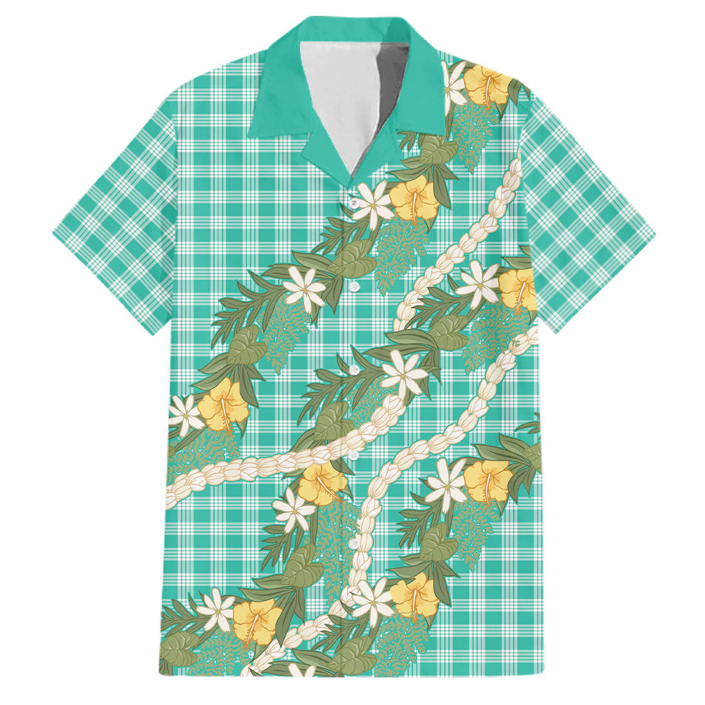 Aloha Puakenikeni Anthurium Pikake Lei Family Matching Off Shoulder Maxi Dress and Hawaiian Shirt Marine Hawaiian Palaka Pattern LT9 Dad's Shirt - Short Sleeve Marine - Polynesian Pride