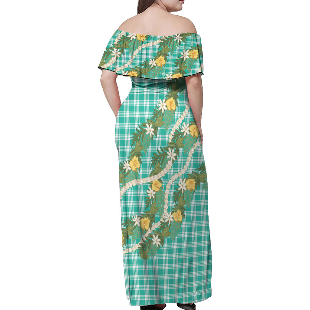 Aloha Puakenikeni Anthurium Pikake Lei Family Matching Off Shoulder Maxi Dress and Hawaiian Shirt Marine Hawaiian Palaka Pattern LT9 - Polynesian Pride