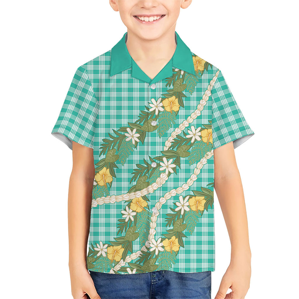 Aloha Puakenikeni Anthurium Pikake Lei Family Matching Off Shoulder Short Dress and Hawaiian Shirt Marine Hawaiian Palaka Pattern LT9 Son's Shirt Marine - Polynesian Pride