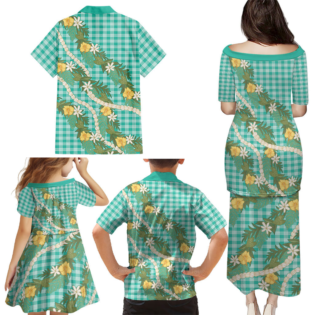 Aloha Puakenikeni Anthurium Pikake Lei Family Matching Puletasi and Hawaiian Shirt Marine Hawaiian Palaka Pattern LT9 - Polynesian Pride