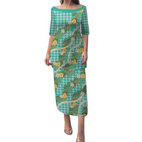 Aloha Puakenikeni Anthurium Pikake Lei Family Matching Puletasi and Hawaiian Shirt Marine Hawaiian Palaka Pattern LT9 Mom's Dress Marine - Polynesian Pride