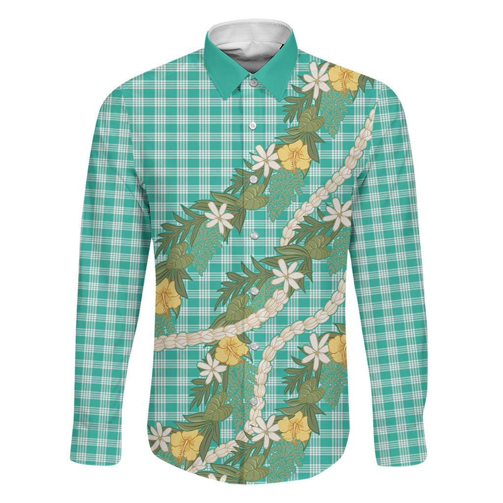 Aloha Puakenikeni Anthurium Pikake Lei Family Matching Summer Maxi Dress and Hawaiian Shirt Marine Hawaiian Palaka Pattern LT9 Dad's Shirt - Long Sleeve Marine - Polynesian Pride