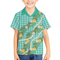 Aloha Puakenikeni Anthurium Pikake Lei Family Matching Summer Maxi Dress and Hawaiian Shirt Marine Hawaiian Palaka Pattern LT9 Son's Shirt Marine - Polynesian Pride