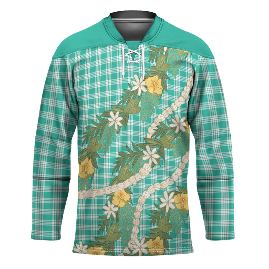 Aloha Puakenikeni Anthurium Pikake Lei Hockey Jersey Marine Hawaiian Palaka Pattern