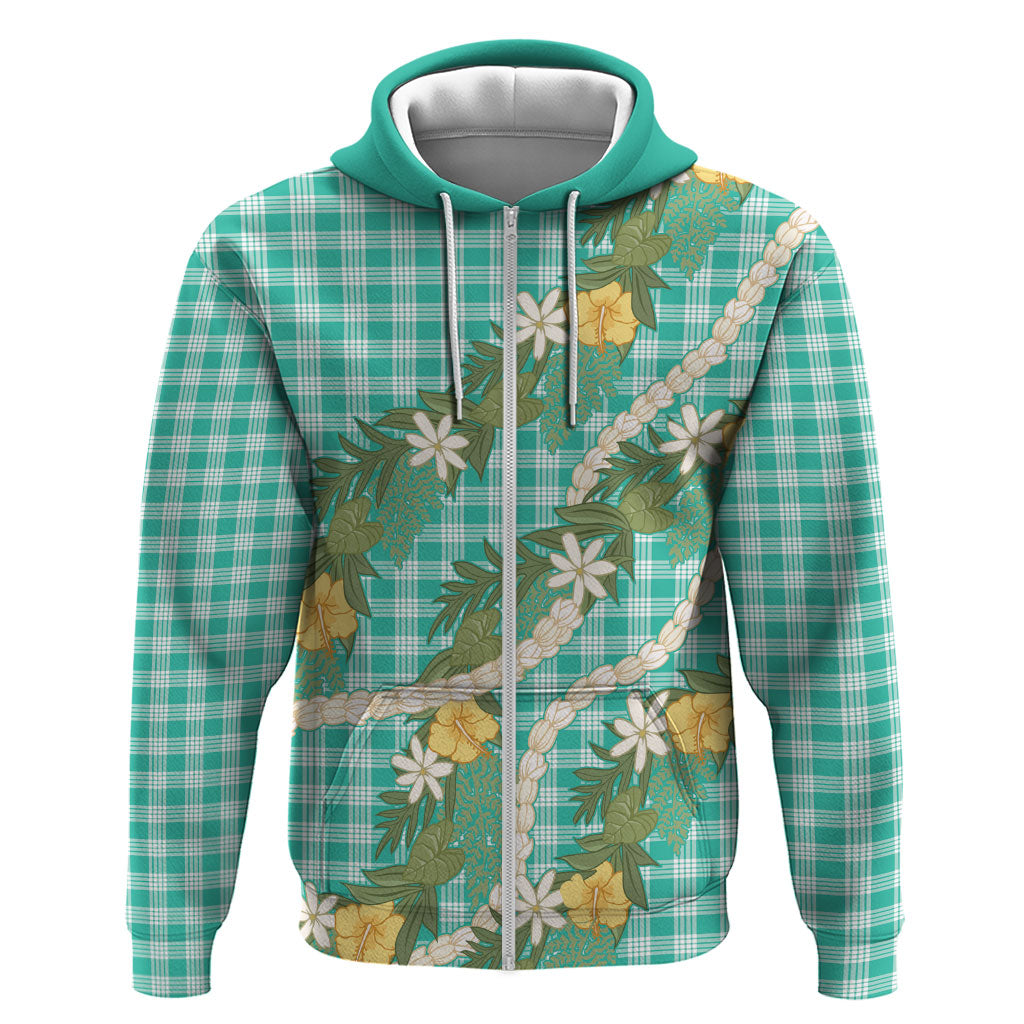 Aloha Puakenikeni Anthurium Pikake Lei Hoodie Marine Hawaiian Palaka Pattern