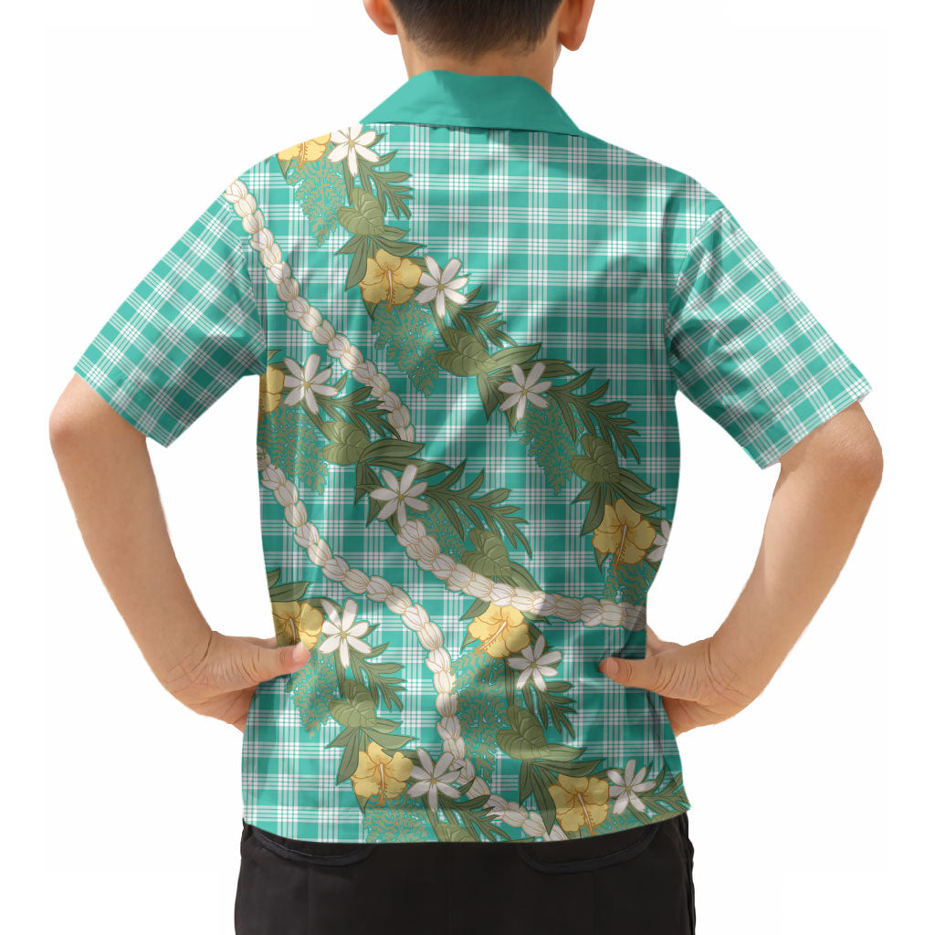 Aloha Puakenikeni Anthurium Pikake Lei Kid Hawaiian Shirt Marine Hawaiian Palaka Pattern LT9 - Polynesian Pride