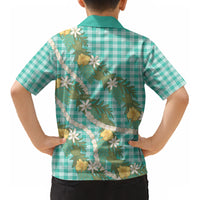 Aloha Puakenikeni Anthurium Pikake Lei Kid Hawaiian Shirt Marine Hawaiian Palaka Pattern LT9 - Polynesian Pride