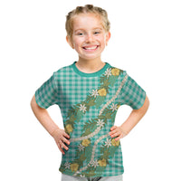 Aloha Puakenikeni Anthurium Pikake Lei Kid T Shirt Marine Hawaiian Palaka Pattern
