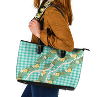 Aloha Puakenikeni Anthurium Pikake Lei Leather Tote Bag Marine Hawaiian Palaka Pattern LT9 Marine - Polynesian Pride
