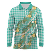 Aloha Puakenikeni Anthurium Pikake Lei Long Sleeve Polo Shirt Marine Hawaiian Palaka Pattern