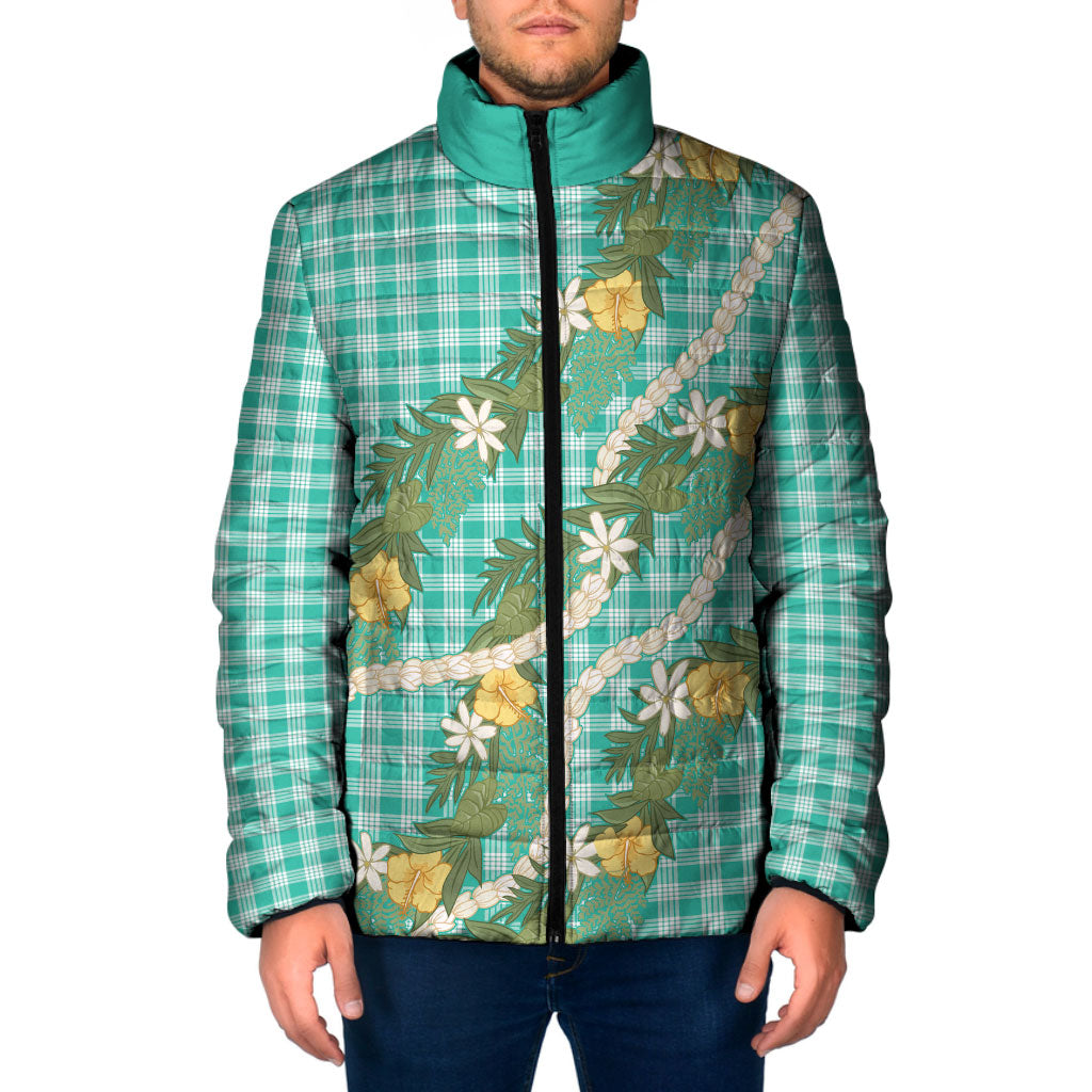 Aloha Puakenikeni Anthurium Pikake Lei Padded Jacket Marine Hawaiian Palaka Pattern