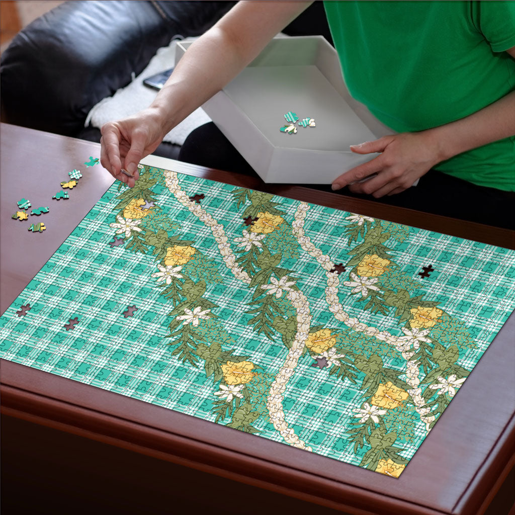 Aloha Puakenikeni Anthurium Pikake Lei Puzzle Marine Hawaiian Palaka Pattern