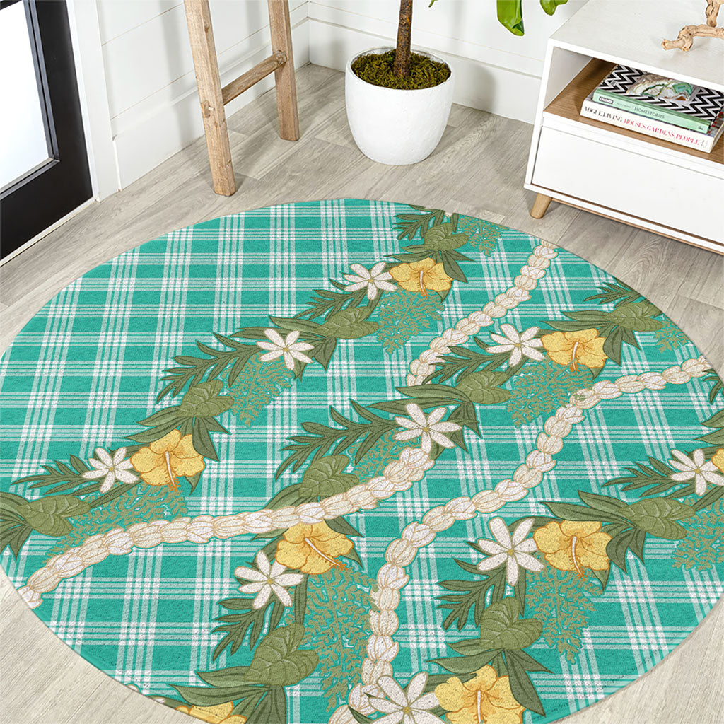 Aloha Puakenikeni Anthurium Pikake Lei Round Carpet Marine Hawaiian Palaka Pattern