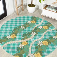Aloha Puakenikeni Anthurium Pikake Lei Round Carpet Marine Hawaiian Palaka Pattern