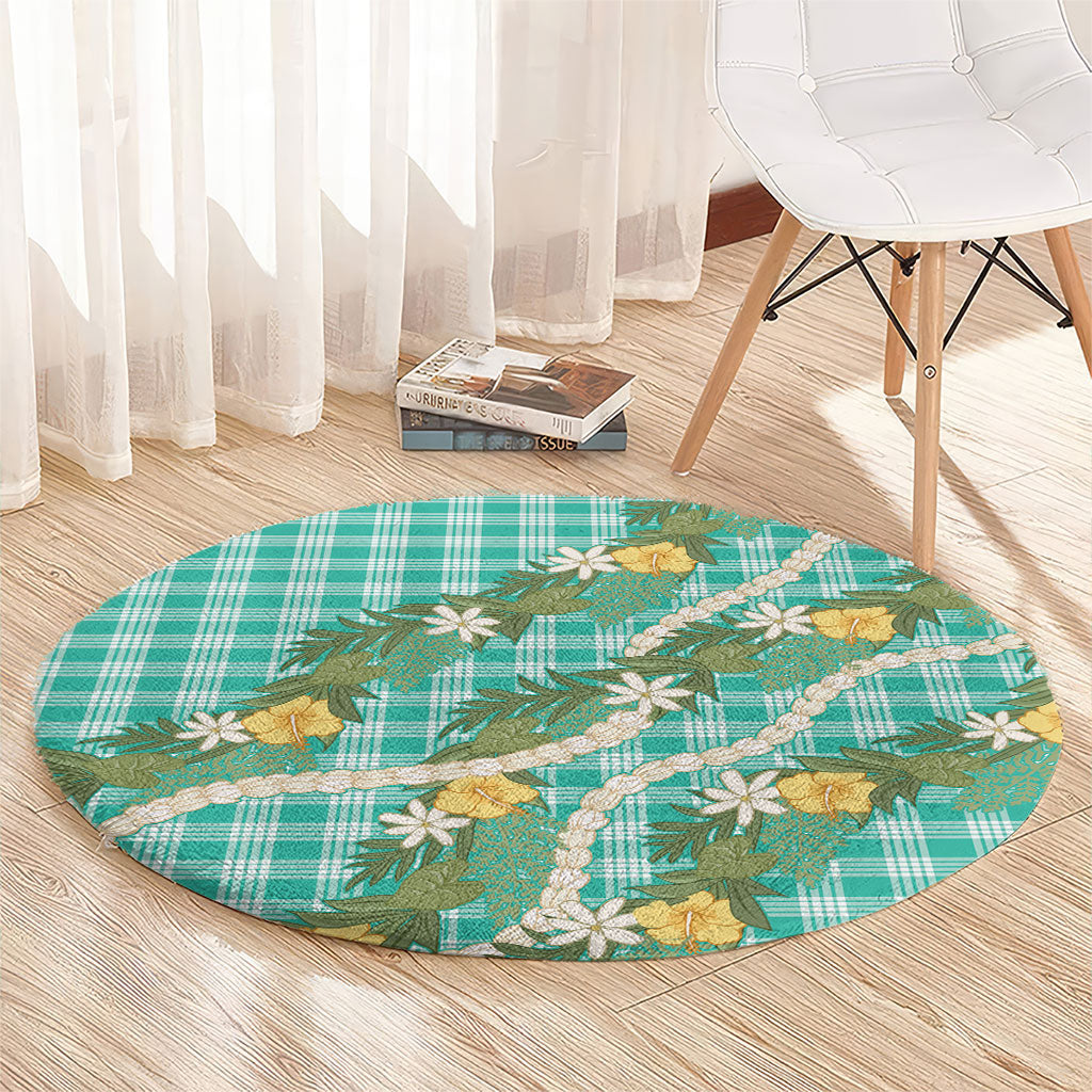 Aloha Puakenikeni Anthurium Pikake Lei Round Carpet Marine Hawaiian Palaka Pattern