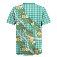 Aloha Puakenikeni Anthurium Pikake Lei Rugby Jersey Marine Hawaiian Palaka Pattern