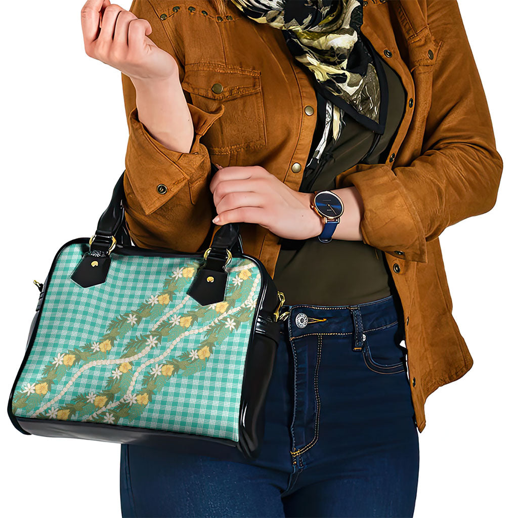 Aloha Puakenikeni Anthurium Pikake Lei Shoulder Handbag Marine Hawaiian Palaka Pattern