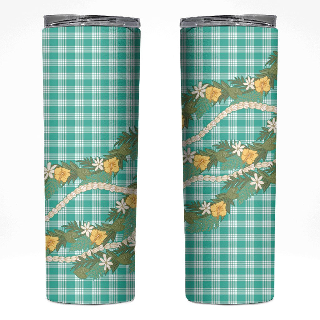 Aloha Puakenikeni Anthurium Pikake Lei Skinny Tumbler Marine Hawaiian Palaka Pattern