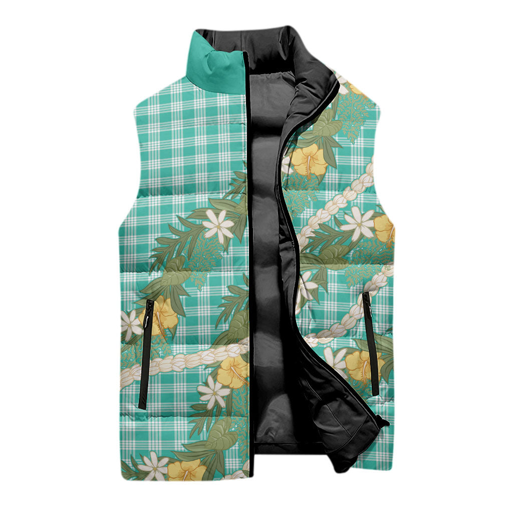 Aloha Puakenikeni Anthurium Pikake Lei Sleeveless Puffer Jacket Marine Hawaiian Palaka Pattern LT9 - Polynesian Pride
