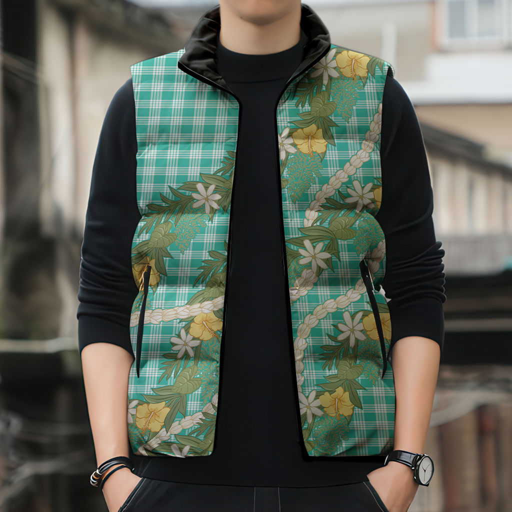 Aloha Puakenikeni Anthurium Pikake Lei Sleeveless Puffer Jacket Marine Hawaiian Palaka Pattern LT9 - Polynesian Pride