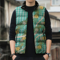 Aloha Puakenikeni Anthurium Pikake Lei Sleeveless Puffer Jacket Marine Hawaiian Palaka Pattern LT9 - Polynesian Pride