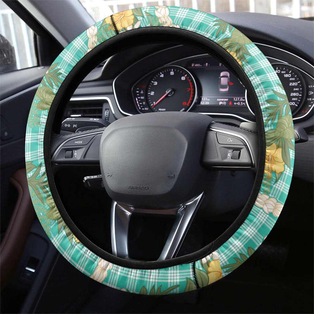 Aloha Puakenikeni Anthurium Pikake Lei Steering Wheel Cover Marine Hawaiian Palaka Pattern LT9 - Polynesian Pride