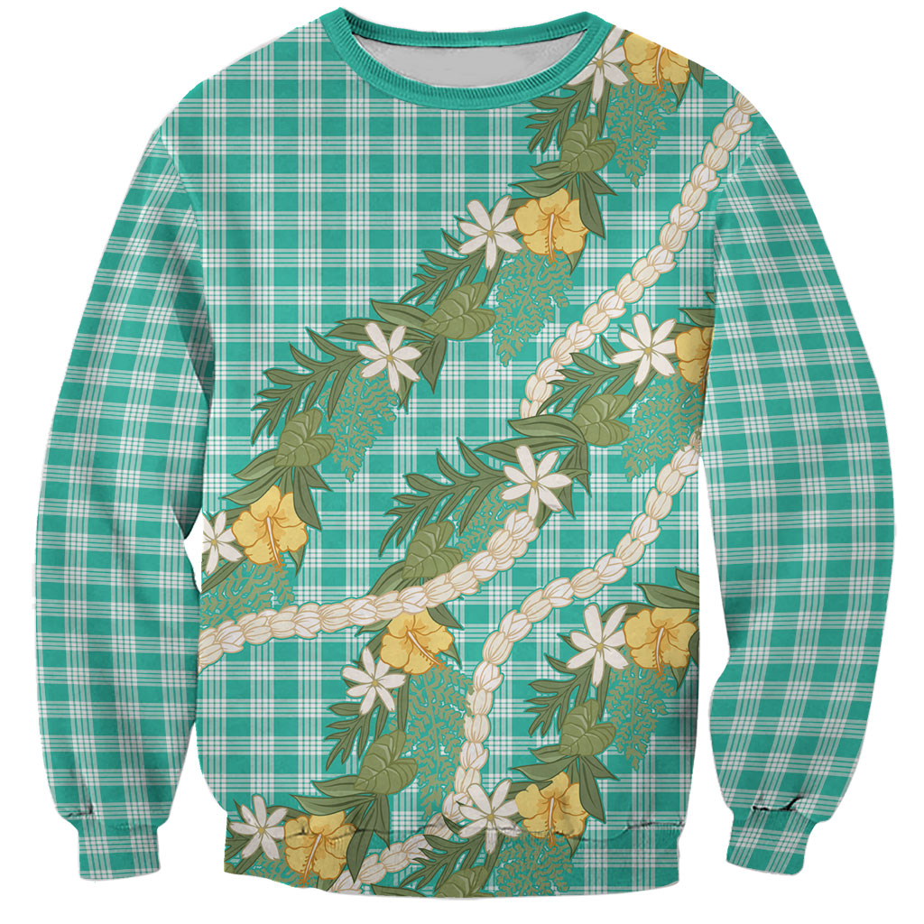 Aloha Puakenikeni Anthurium Pikake Lei Sweatshirt Marine Hawaiian Palaka Pattern