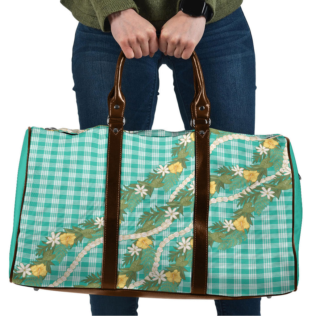 Aloha Puakenikeni Anthurium Pikake Lei Travel Bag Marine Hawaiian Palaka Pattern