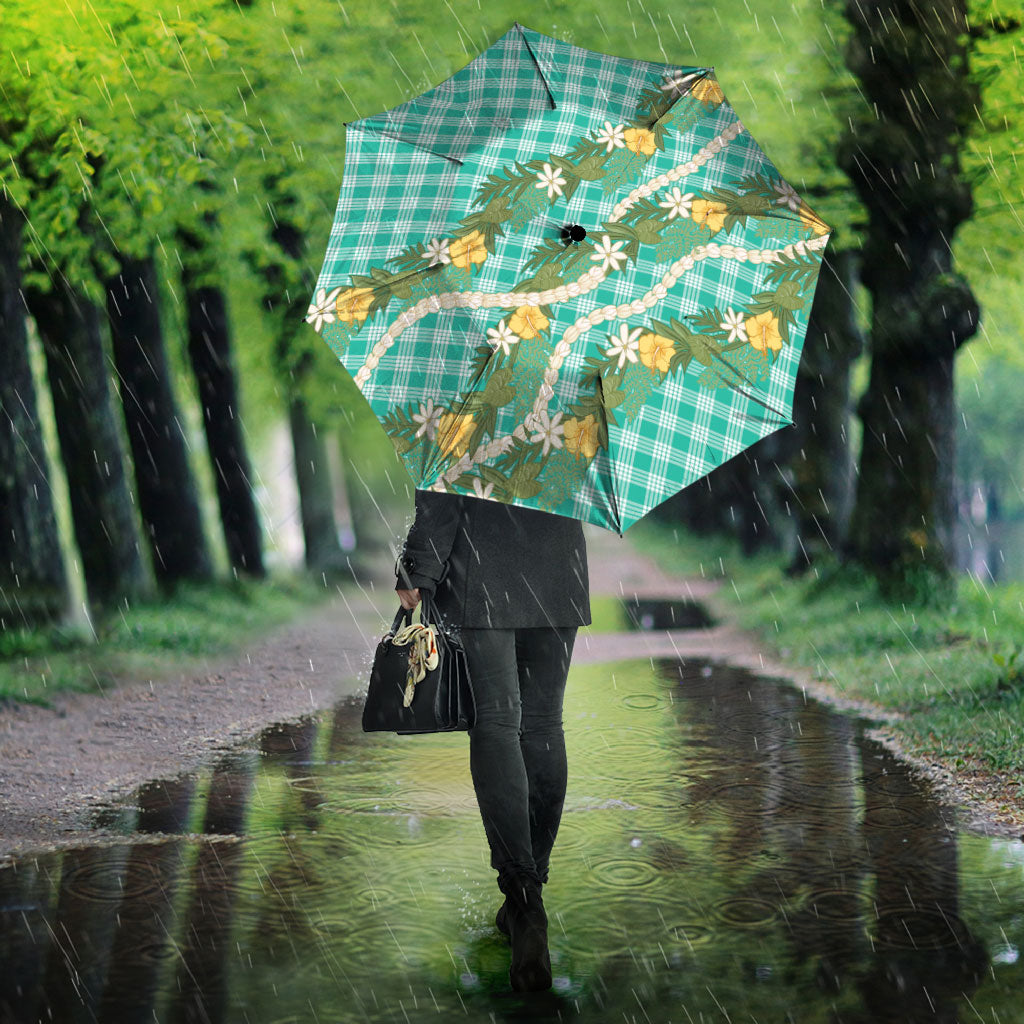 Aloha Puakenikeni Anthurium Pikake Lei Umbrella Marine Hawaiian Palaka Pattern