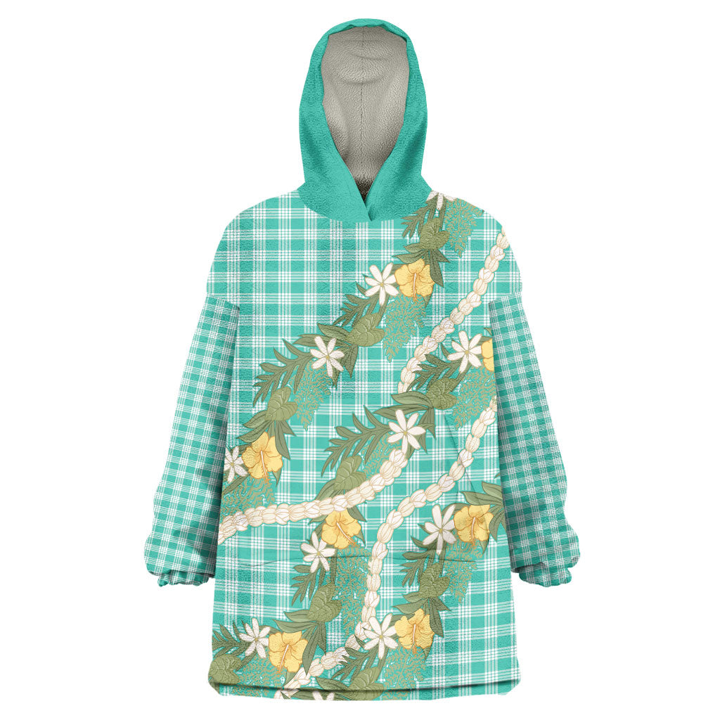 Aloha Puakenikeni Anthurium Pikake Lei Wearable Blanket Hoodie Marine Hawaiian Palaka Pattern