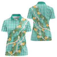 Aloha Puakenikeni Anthurium Pikake Lei Women Polo Shirt Marine Hawaiian Palaka Pattern LT9 - Polynesian Pride