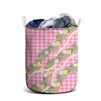Aloha Puakenikeni Anthurium Pikake Lei Laundry Basket Tropical Pink Hawaiian Palaka Pattern