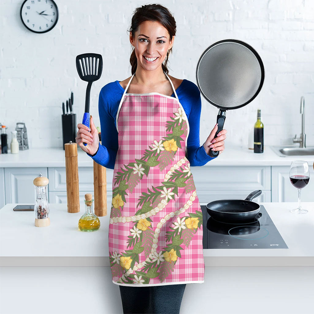 Aloha Puakenikeni Anthurium Pikake Lei Apron Tropical Pink Hawaiian Palaka Pattern