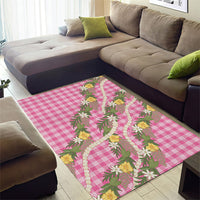 Aloha Puakenikeni Anthurium Pikake Lei Area Rug Tropical Pink Hawaiian Palaka Pattern