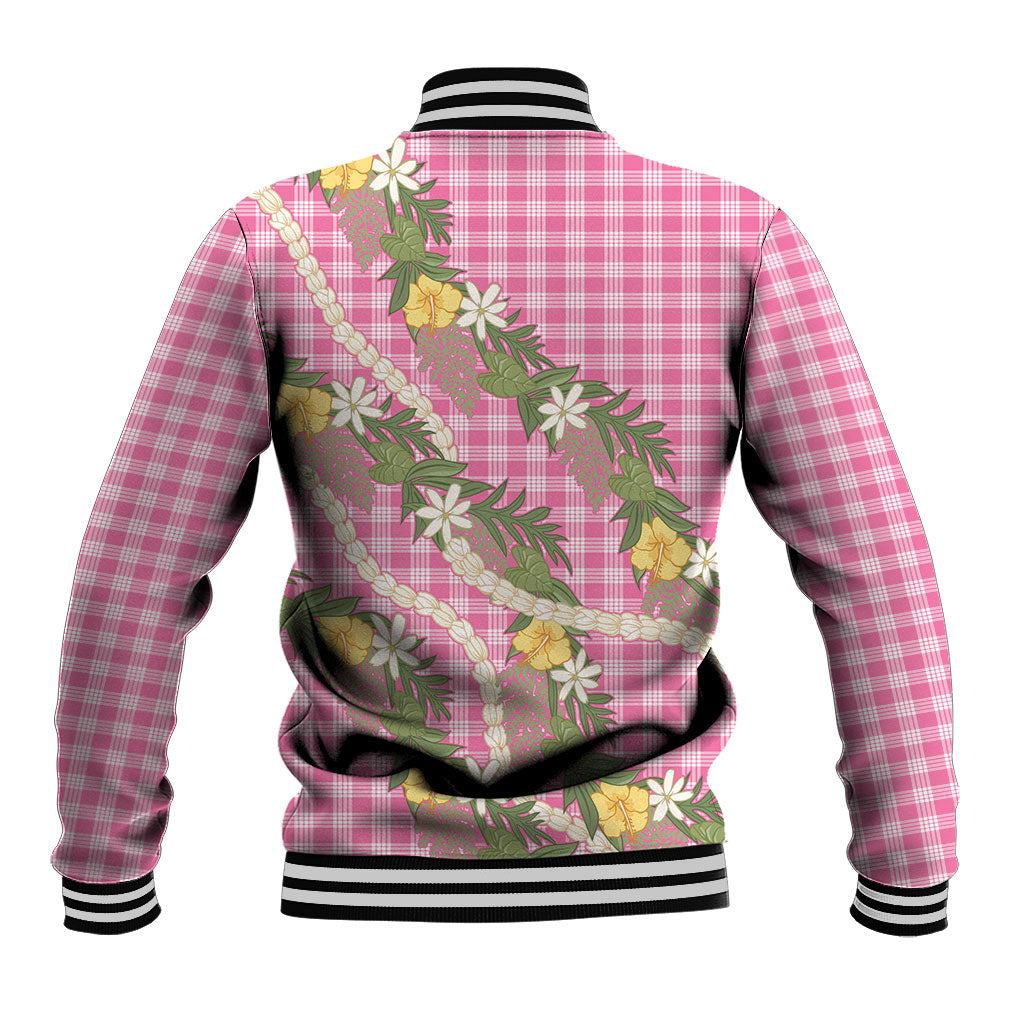Aloha Puakenikeni Anthurium Pikake Lei Baseball Jacket Tropical Pink Hawaiian Palaka Pattern