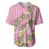 Aloha Puakenikeni Anthurium Pikake Lei Baseball Jersey Tropical Pink Hawaiian Palaka Pattern
