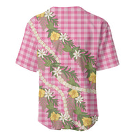 Aloha Puakenikeni Anthurium Pikake Lei Baseball Jersey Tropical Pink Hawaiian Palaka Pattern