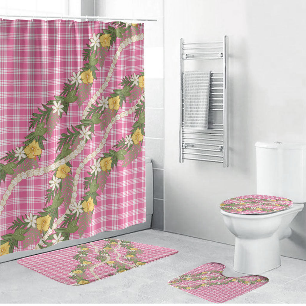 Aloha Puakenikeni Anthurium Pikake Lei Bathroom Set Tropical Pink Hawaiian Palaka Pattern