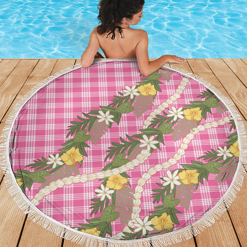 Aloha Puakenikeni Anthurium Pikake Lei Beach Blanket Tropical Pink Hawaiian Palaka Pattern LT9 - Polynesian Pride