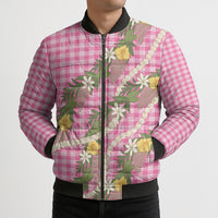 Aloha Puakenikeni Anthurium Pikake Lei Bomber Puffer Jacket Tropical Pink Hawaiian Palaka Pattern