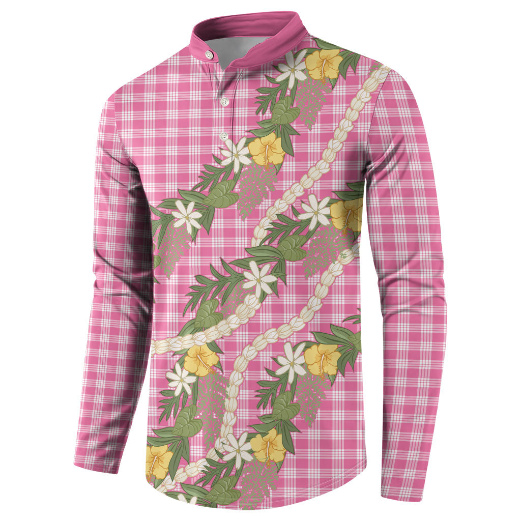 Aloha Puakenikeni Anthurium Pikake Lei Button Sweatshirt Tropical Pink Hawaiian Palaka Pattern