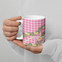 Aloha Puakenikeni Anthurium Pikake Lei Ceramic Mug Tropical Pink Hawaiian Palaka Pattern