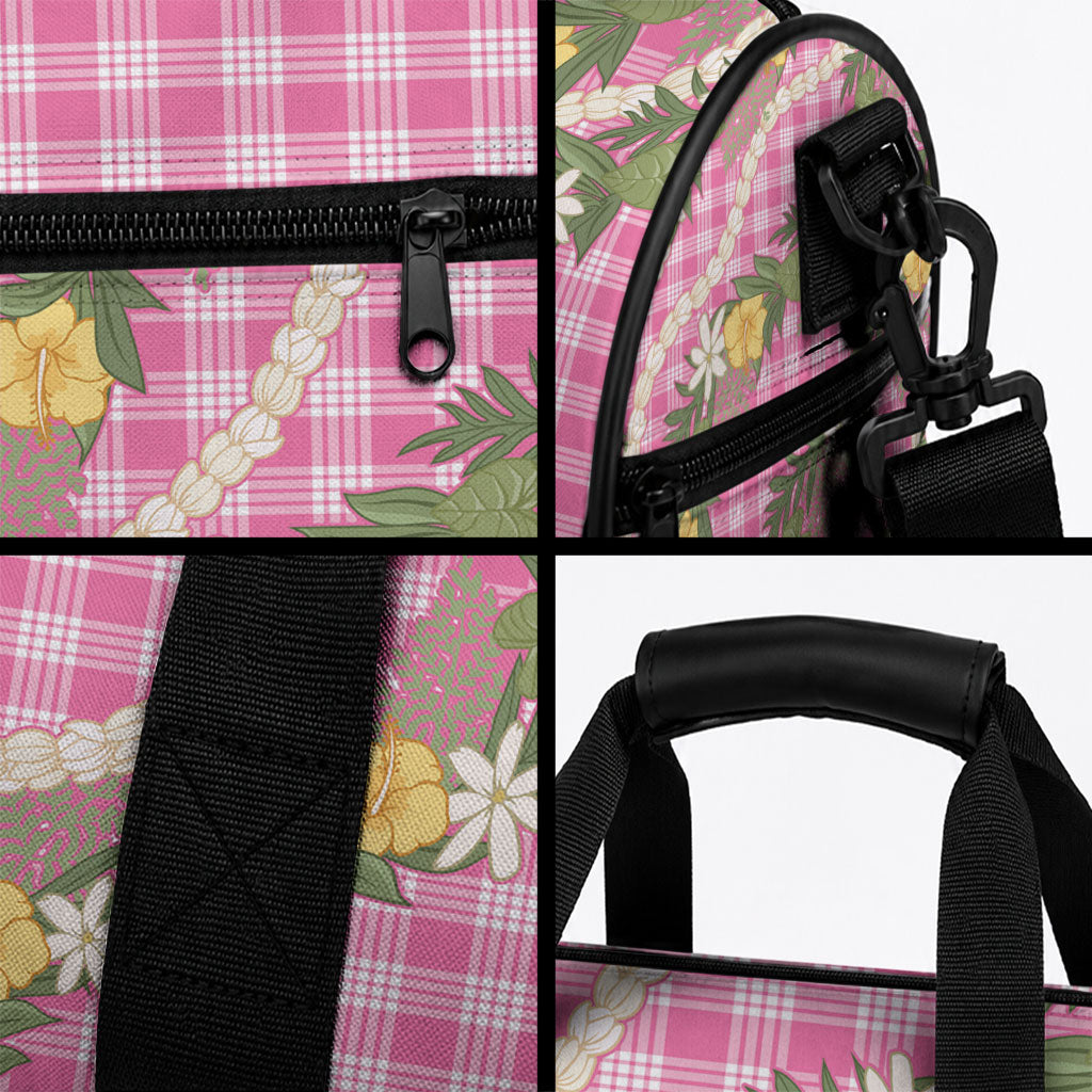 Aloha Puakenikeni Anthurium Pikake Lei Duffle Bag Tropical Pink Hawaiian Palaka Pattern LT9 - Polynesian Pride