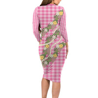 Aloha Puakenikeni Anthurium Pikake Lei Family Matching Long Sleeve Bodycon Dress and Hawaiian Shirt Tropical Pink Hawaiian Palaka Pattern LT9 - Polynesian Pride