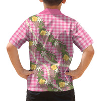 Aloha Puakenikeni Anthurium Pikake Lei Family Matching Off The Shoulder Long Sleeve Dress and Hawaiian Shirt Tropical Pink Hawaiian Palaka Pattern LT9 - Polynesian Pride