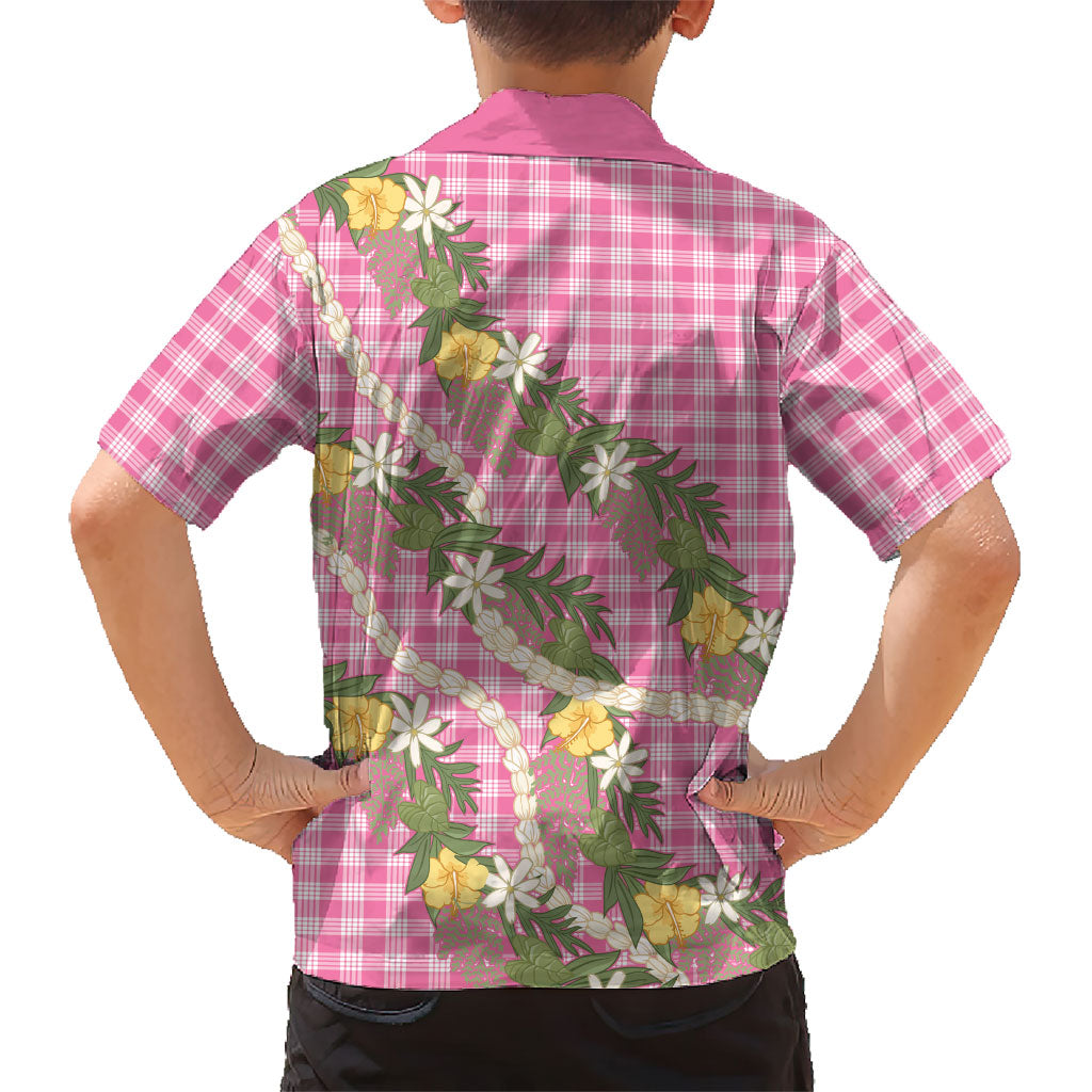 Aloha Puakenikeni Anthurium Pikake Lei Family Matching Off Shoulder Short Dress and Hawaiian Shirt Tropical Pink Hawaiian Palaka Pattern LT9 - Polynesian Pride