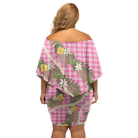 Aloha Puakenikeni Anthurium Pikake Lei Family Matching Off Shoulder Short Dress and Hawaiian Shirt Tropical Pink Hawaiian Palaka Pattern LT9 - Polynesian Pride