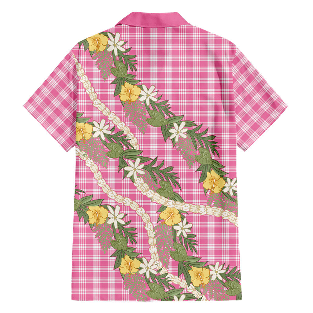 Aloha Puakenikeni Anthurium Pikake Lei Family Matching Short Sleeve Bodycon Dress and Hawaiian Shirt Tropical Pink Hawaiian Palaka Pattern LT9 - Polynesian Pride