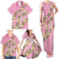 Aloha Puakenikeni Anthurium Pikake Lei Family Matching Tank Maxi Dress and Hawaiian Shirt Tropical Pink Hawaiian Palaka Pattern LT9 - Polynesian Pride