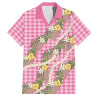 Aloha Puakenikeni Anthurium Pikake Lei Family Matching Tank Maxi Dress and Hawaiian Shirt Tropical Pink Hawaiian Palaka Pattern LT9 Dad's Shirt - Short Sleeve Pink - Polynesian Pride